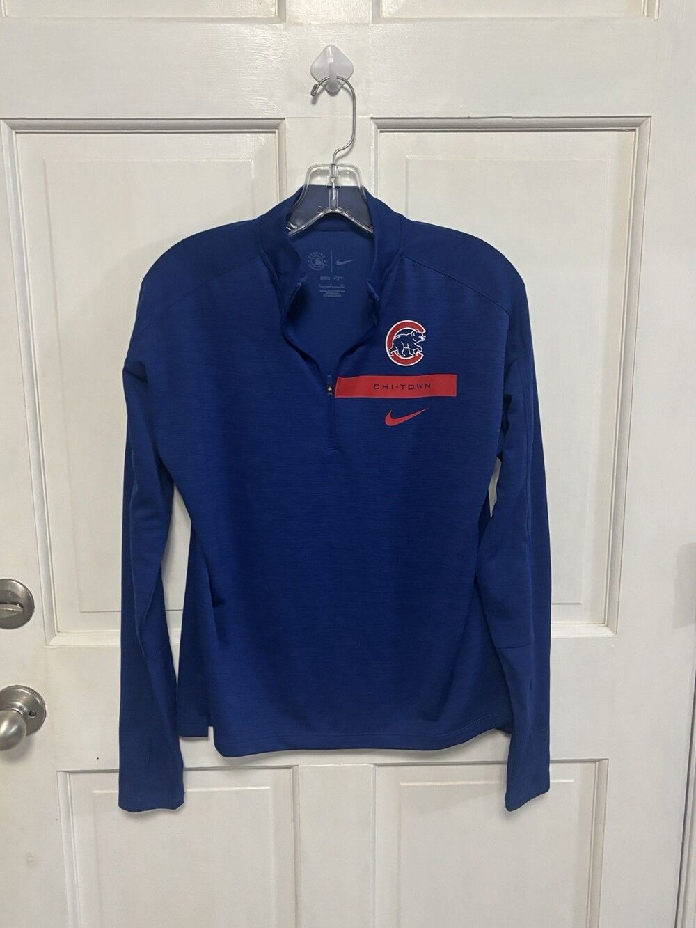 Men’s Genuine MLB Blue Red Nike DRI-FIT Chicago Cubs Pullover S Long-Sleeve
